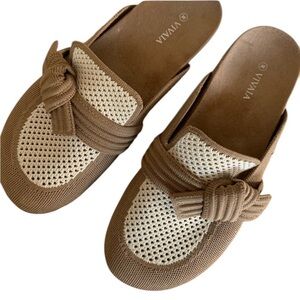 Viviana Knot Contrast Knit Clogs Mules Shoes Brown Cream 9